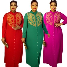 African Dashiki Rhinestone Abaya Women Maxi Dress Dubai Kaftan Dress Evening