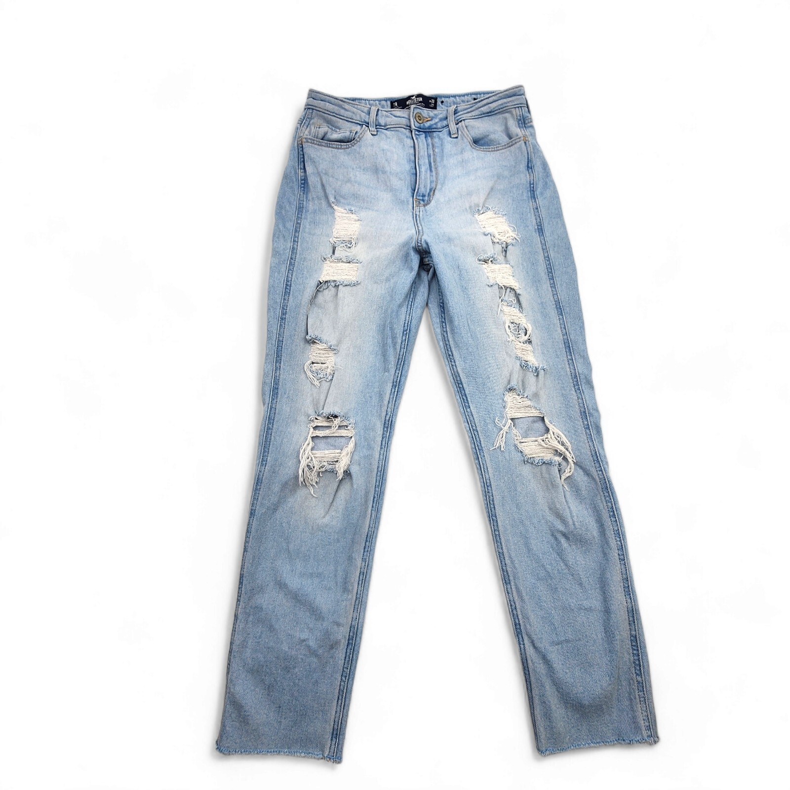 Hollister Ultra High Rise Mom Jeans Light Wash Distressed Raw Hem Womens 7R 28