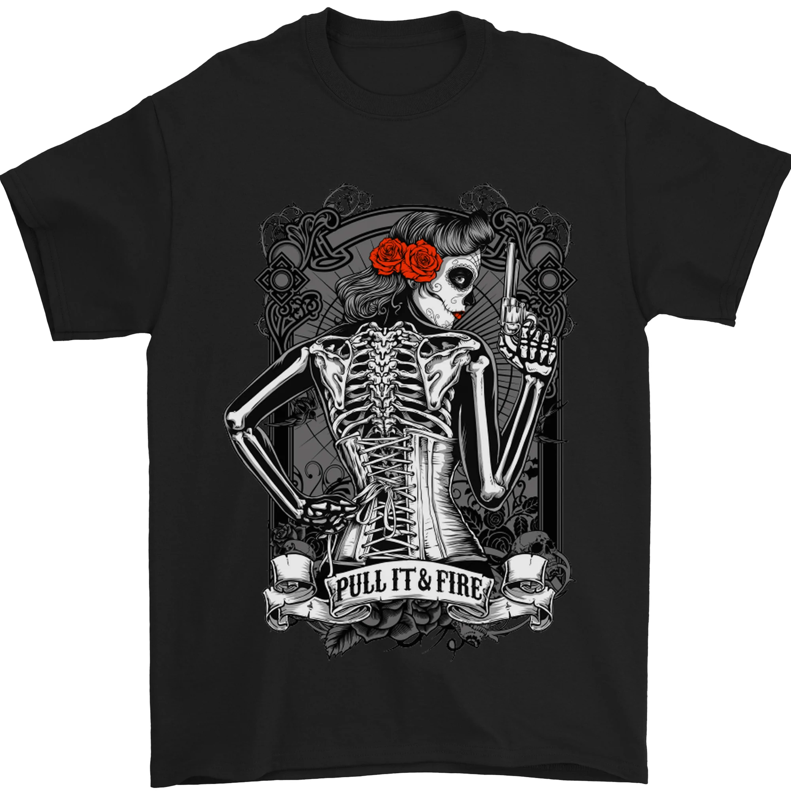 Pull It and Fire Day of the Dead La Catrina Mens T-Shirt 100% Cotton