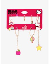 HELLO KITTY ICONS MISMATCH EARRING SET Rose Gold Tone Studs Mini Hoops Sanrio