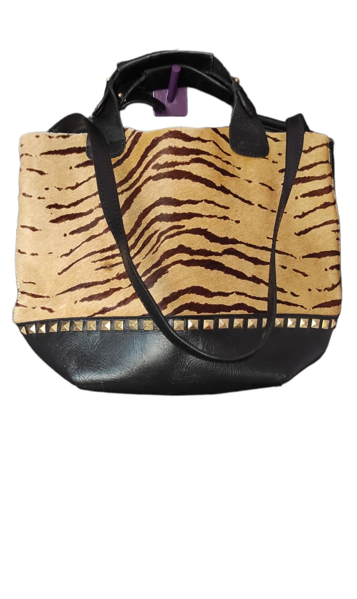 Zara Animal Real Cow Leather Tote Women With Golden Studded Shoulder Bag |  eBay