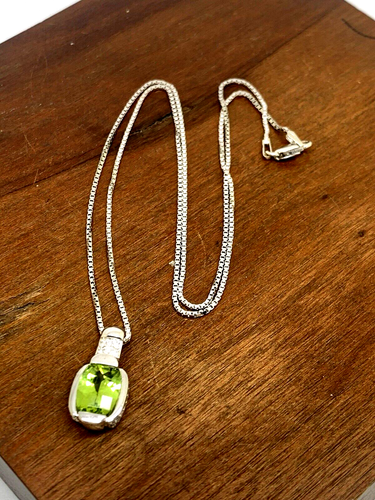 Lorenzo Green Peridot Diamond Pendant 18k White Gold Women's Necklace 18'' - Picture 11 of 13