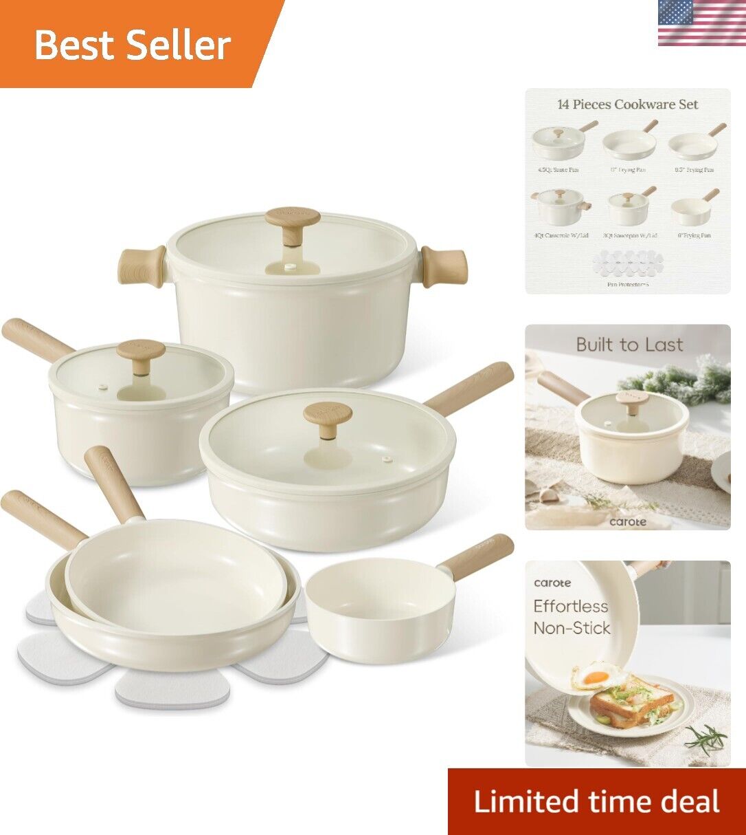 14ピースセラミックポット鍋調理セット 無毒ノンスティック 健康調理器具