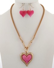 Valentine's Heart Metal Resin Pendant Necklace  Earring Set