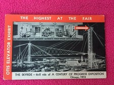 1933 vintage POSTCARD souvenir WORLD FAIR chicago OTIS ELEVATOR highest SKYRIDE