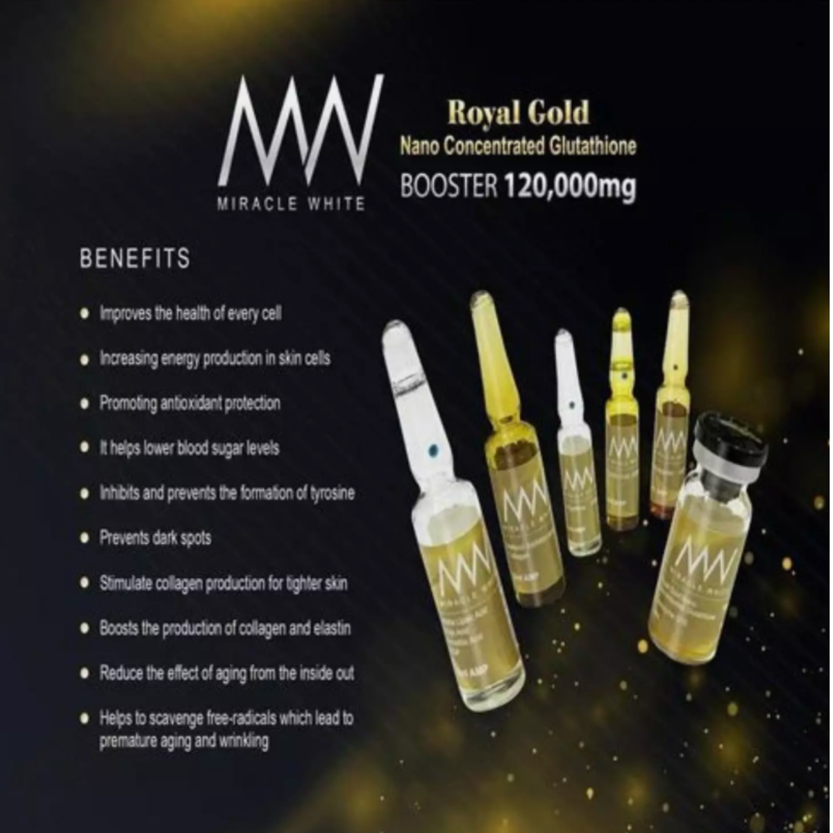 miracle white glutathione drip 6 Sets/Box Miracle White Royal Gold Brightening & Anti‑Aging Serum FREE  SHIPPING