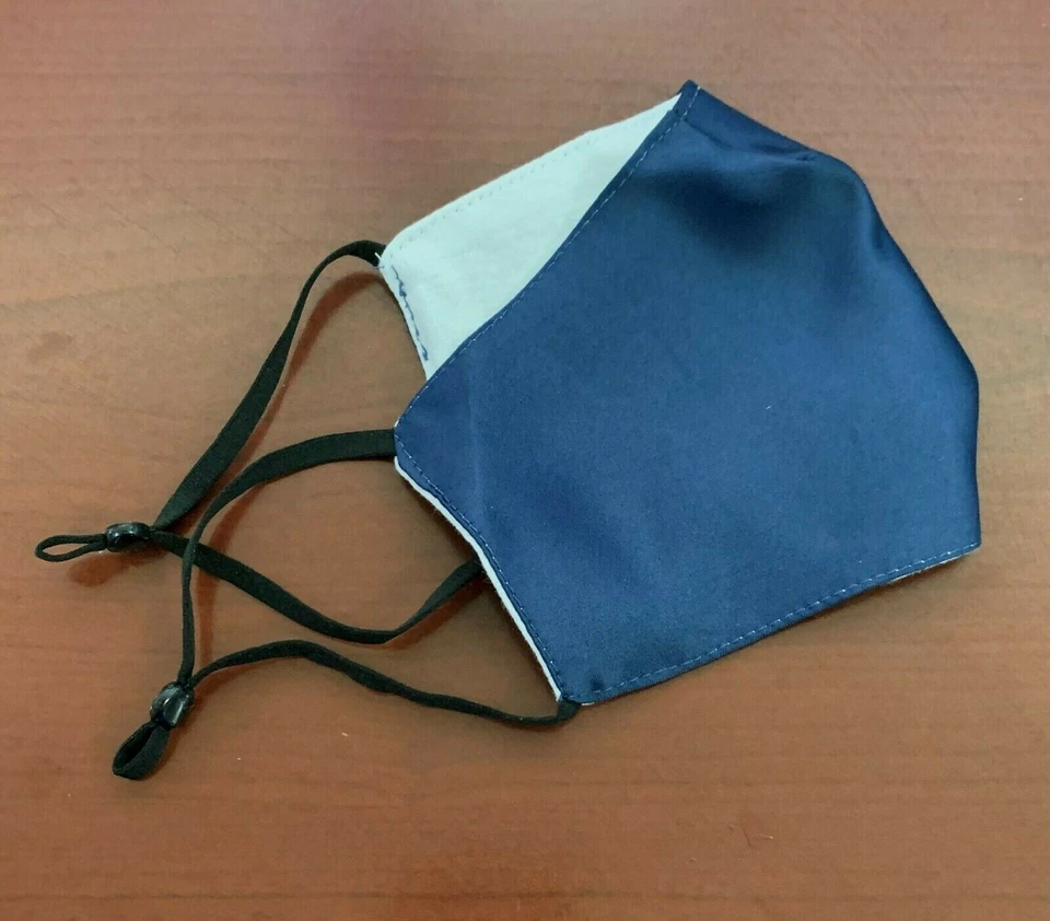 Dark Blue Silk Face Mask Adjustable Washable Elastic Navy Adult Cloth Fast Ship - Image 4 of 4
