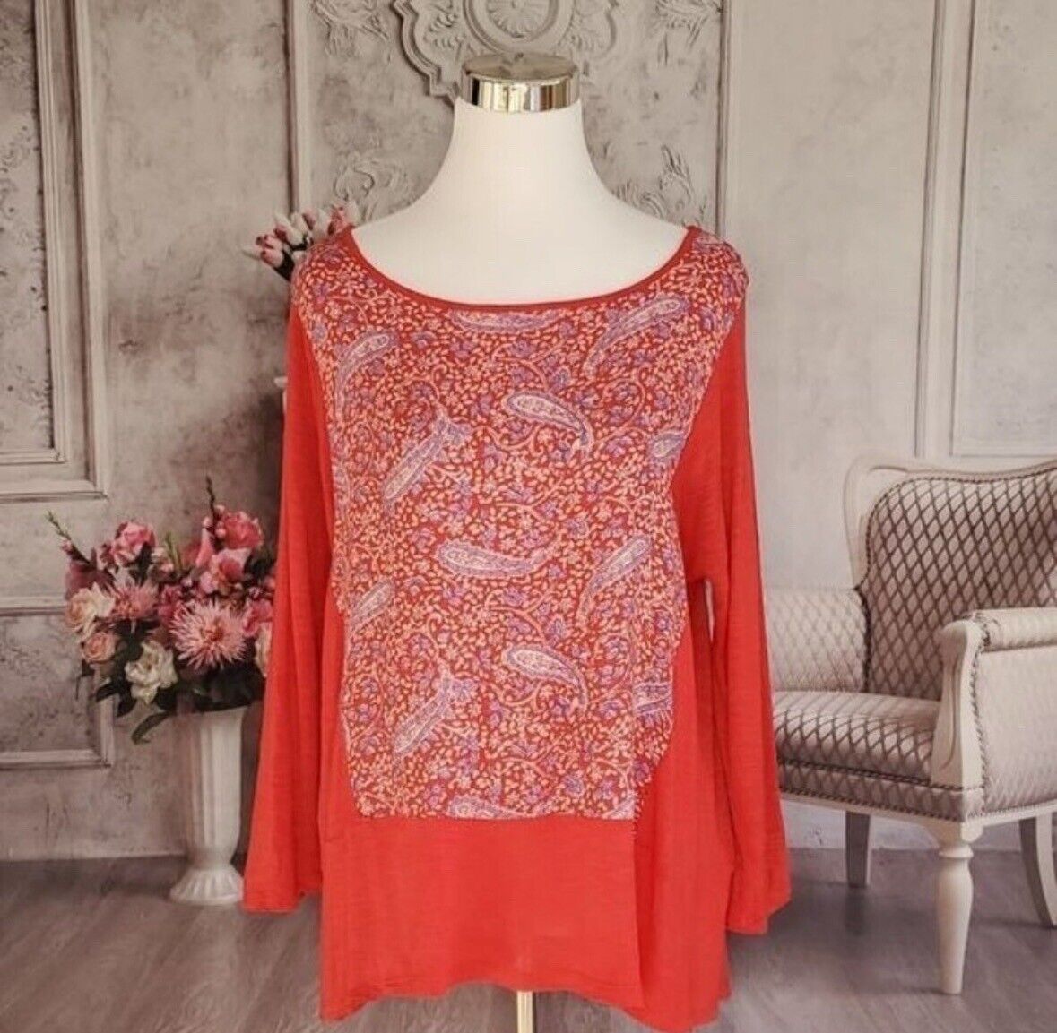 Lucky Brand Red Paisley Split Back Blouse Top Blo… - image 2