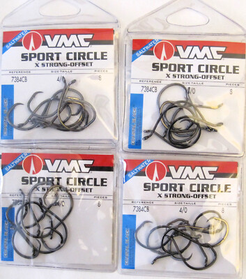 Four Packs of 8 (32 Hooks Total) VMC 7384CB Sport Circle Size 4/0 Fish Hooks