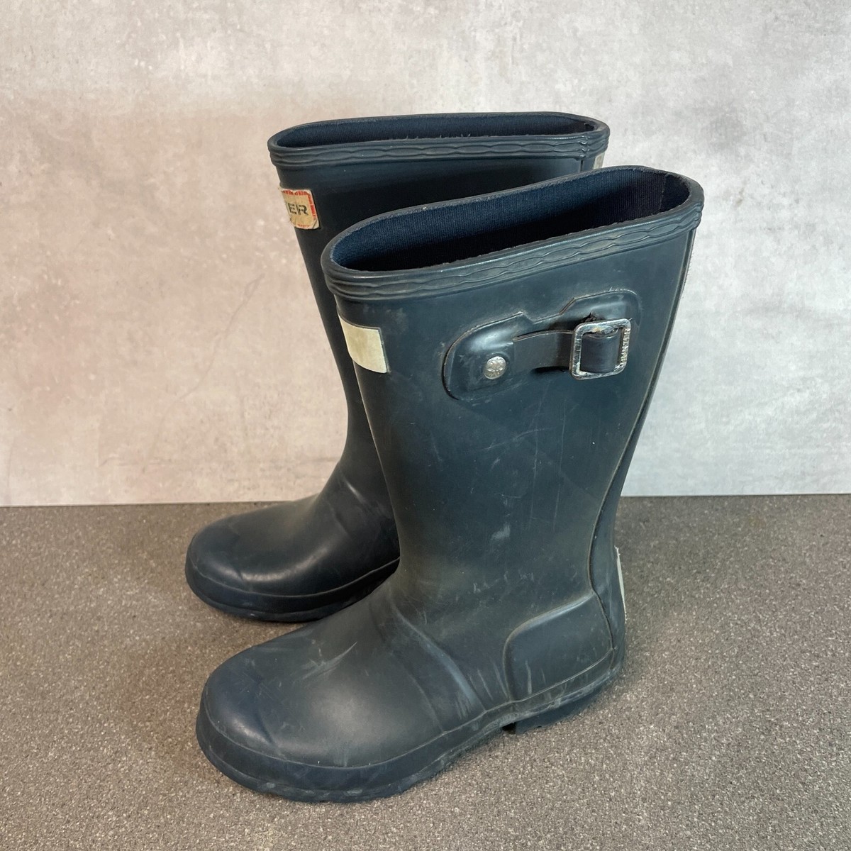 Hunter Wellies Size Kids J-12 Navy Blue Wellington Boots Unisex