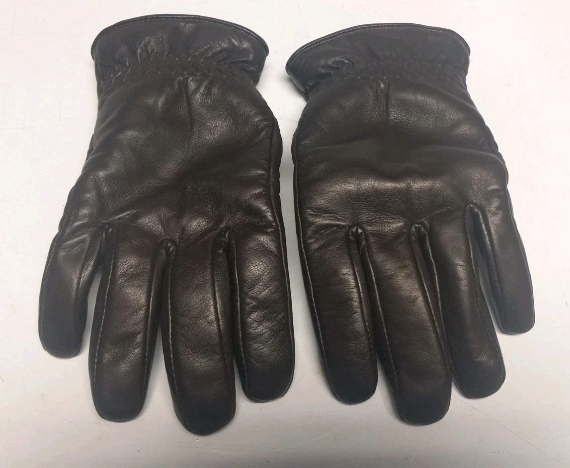 Mens - LL Bean - Brown Leather Gloves - Fleece Lined - Size M