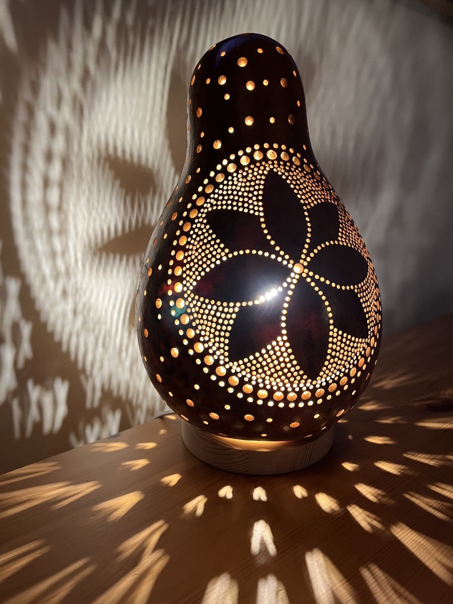 HANDMADE Gourd Lamp Turkish Moroccan Boho Vibe Flower Design
