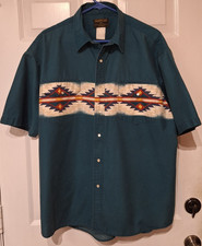 Vintage Rustler Wrangler Western Shirt Mens XL Aztec Short Sleeve Button Green