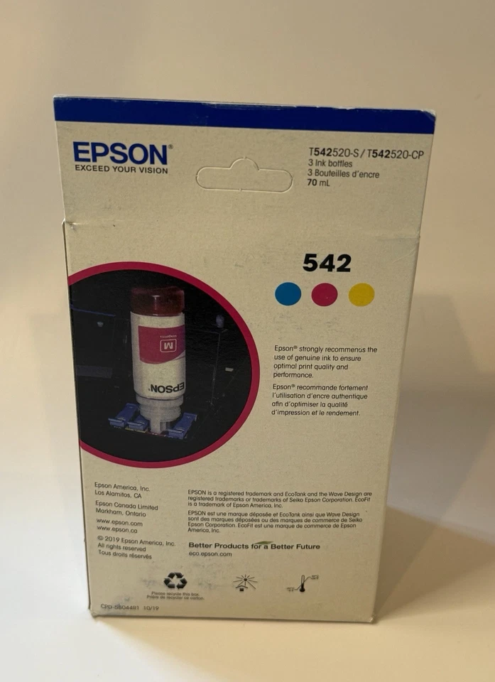 Genuine Epson 542 Ink Bottle 3 Pack for ET-5150 ET-5850 ET-16500 ST-C8000 NEW US - Image 4 of 4
