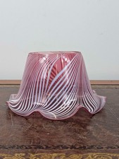 Victorian Nailsea cranberry glass lamp shade with white latticinio loops, circa