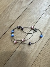 Vintage Sterling Silver Multi Color Cat Eyes Beaded Necklace