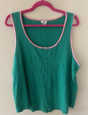 J Crew 2X Active Tank Top w Contrast Trim, Green, Women