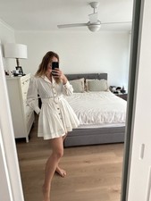 Zimmermann White Skater Belted Dress With Zodiac Buttons - Sz 1-GENUINE SAMPLE
