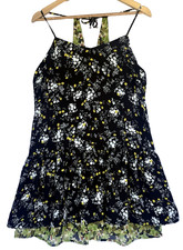 Vera Wang Ditzy Floral Halter Mini Dress Size L Layered Ruffles Cottage Beachy