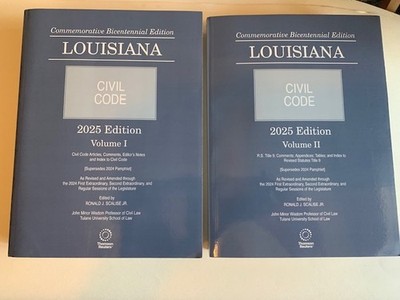 Louisiana Civil Code. 2025 edition. 2 volume set.
