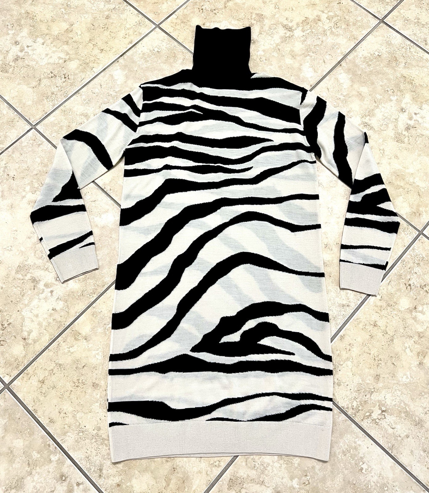 Dries Van Noten Zebra Jacquard Knit Turtleneck Dress Size Small