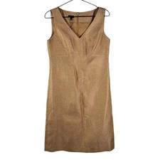NWT Talbots Women's Tan Gold Shimmer Metallic Sheath Linen Sleeveless Dress 4