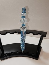 Handcrafted Teal Clear Rhinestone Acrylic Beaded Pen Sparkly Bling