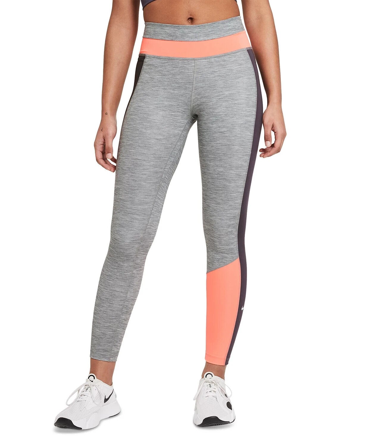 Nike Womens Neon Orange Gray Colorblocked Leggings Size S $60 MSRP