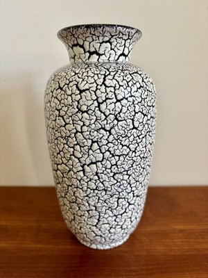 Vase Fat Lava West German Pottery weiß schwarz Midcentury 19cm vintage