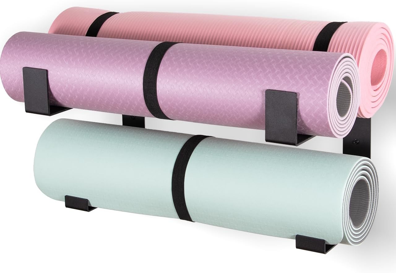 2-Tier Steel Wall Mount Yoga Mat Holder with Protective Padding