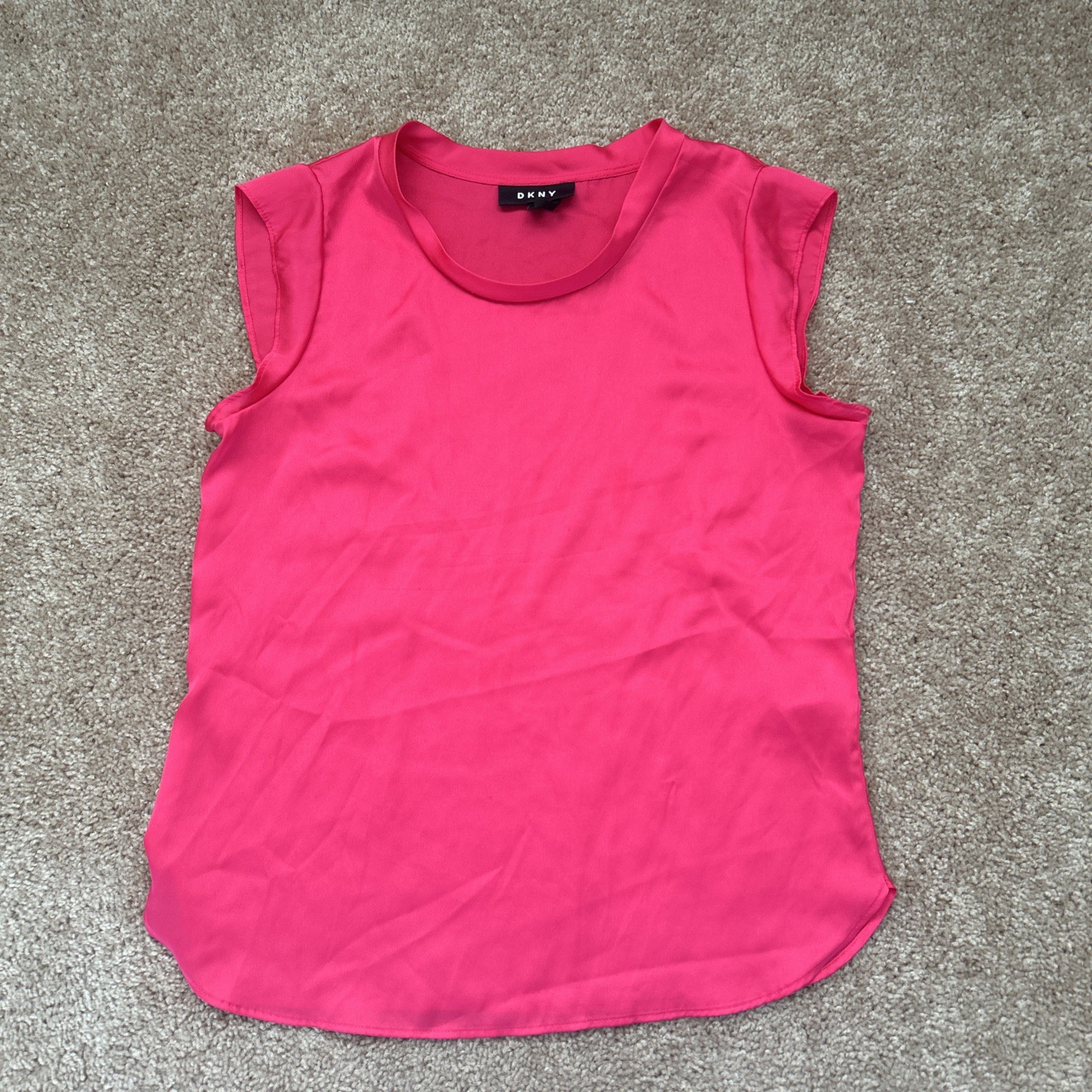 DKNY Women's Pink Blouse Size XS Silk Short Sleeve Round Neck Shirt Top