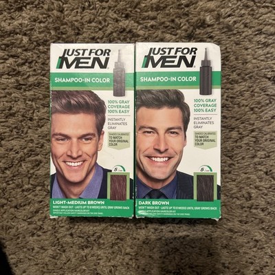 2 Just For Men Shampoo-In Hair Color #H-30  LIGHT MEDIUM BROWN & DARK BROWN
