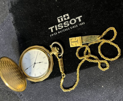 TISSOT Pocket Watch Quartz Glod Battery Replaced Mint Made Used From Japan