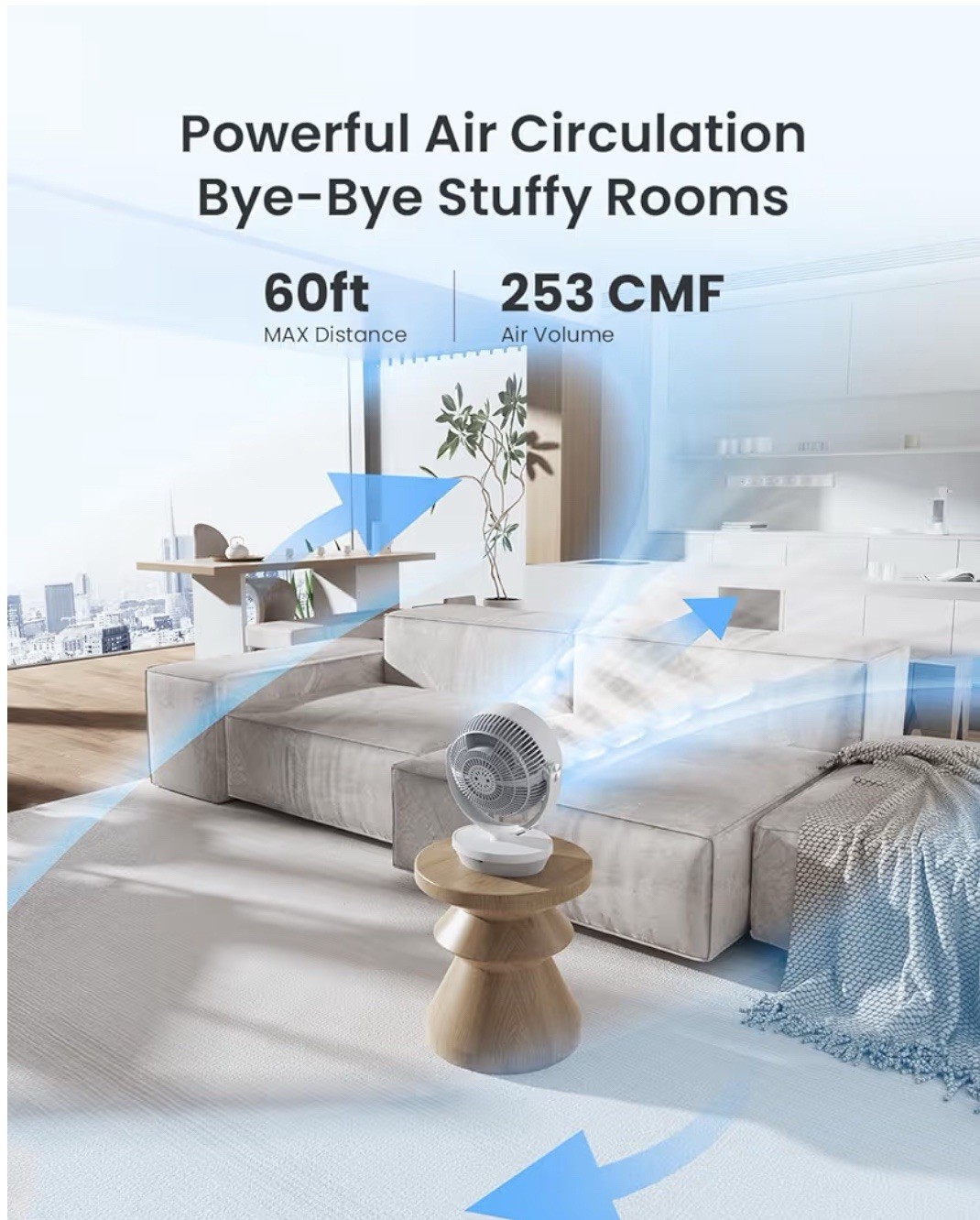 13" Air Circulator Fans with Remote 120°Vertical Manual +90°Oscillating Desk fan