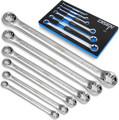 6-Piece E-Torx Wrench Set, Double Box End, CR-V Steel, Durable Tools