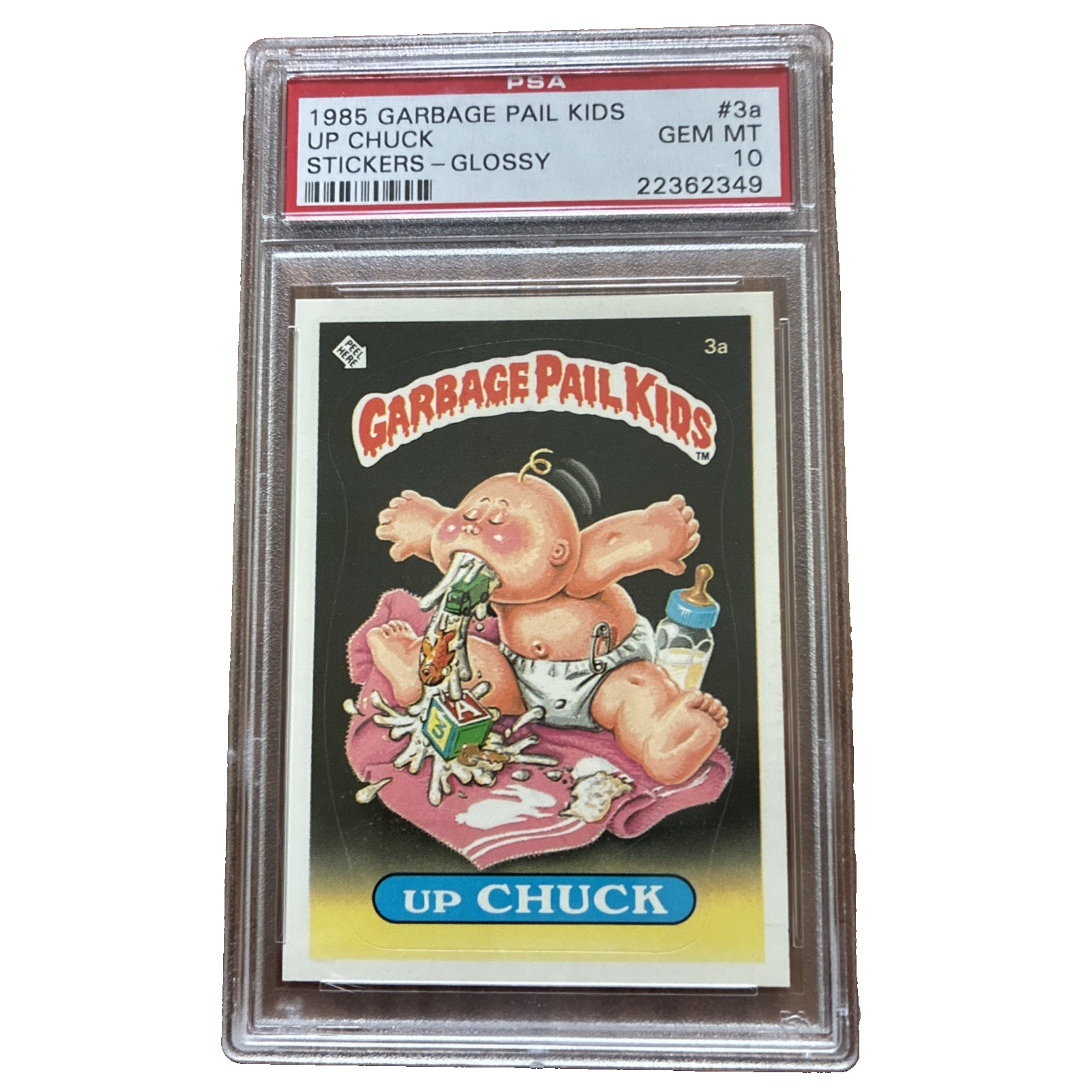 1985 Topps OS1 Garbage Pail Kids Series 1 UP CHUCK #3a GLOSSY  back PSA 10 GEM  view 2
