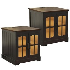 Farmhouse End Table Set 2 24" Sofa Side Table Charging Station LED Light