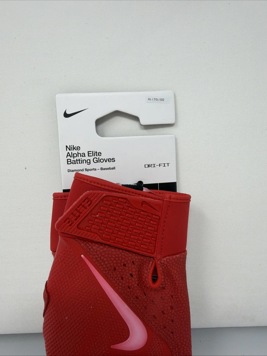 Guantes de bateo de béisbol Nike Alpha Elite rojos para hombre XL FD7868-618 nuevos con etiquetas