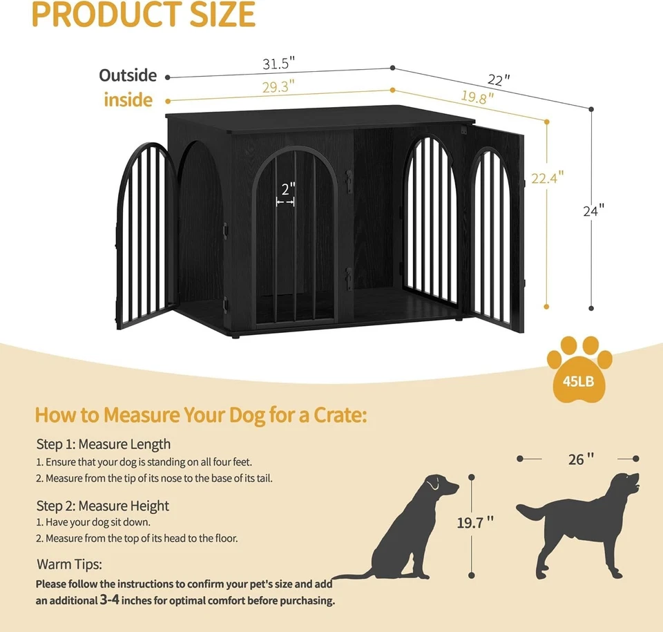 Wooden Dog Crate Furniture Indoor Pet House End Side Table for Small Medium Dogs - Image 4 of 4
