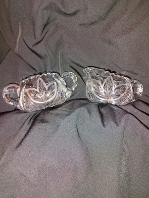 American Brilliant Period ABP Cut Glass Flower & Diamond Cream & Sugar Pristine