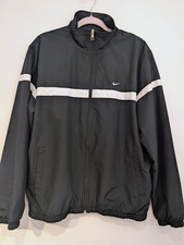 Nike Men's White Striped Lightweight Black Track Windbreaker Swoosh Jacket Sz L