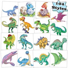 104 PCS Dinosaur Temporary Tattoos for Kids Party Supplies, Temp Tattoo Stickers