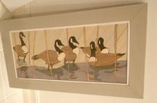 canadian geese wood inlay framed 31" x 17"