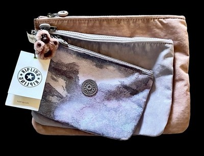 KIPLING KI2333 IAKA ~ CANYON MIST SET ~ 3 Zipper Pouches ~ Pastel ~ NWT/w MONKEY