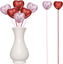 6 Pcs Glitter Heart Shaped Picks for Valentine's Day Floral Decor