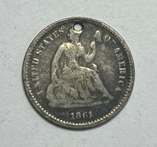 1861 Seated Liberty Half Dime - Circulated H10C; Holed; U086