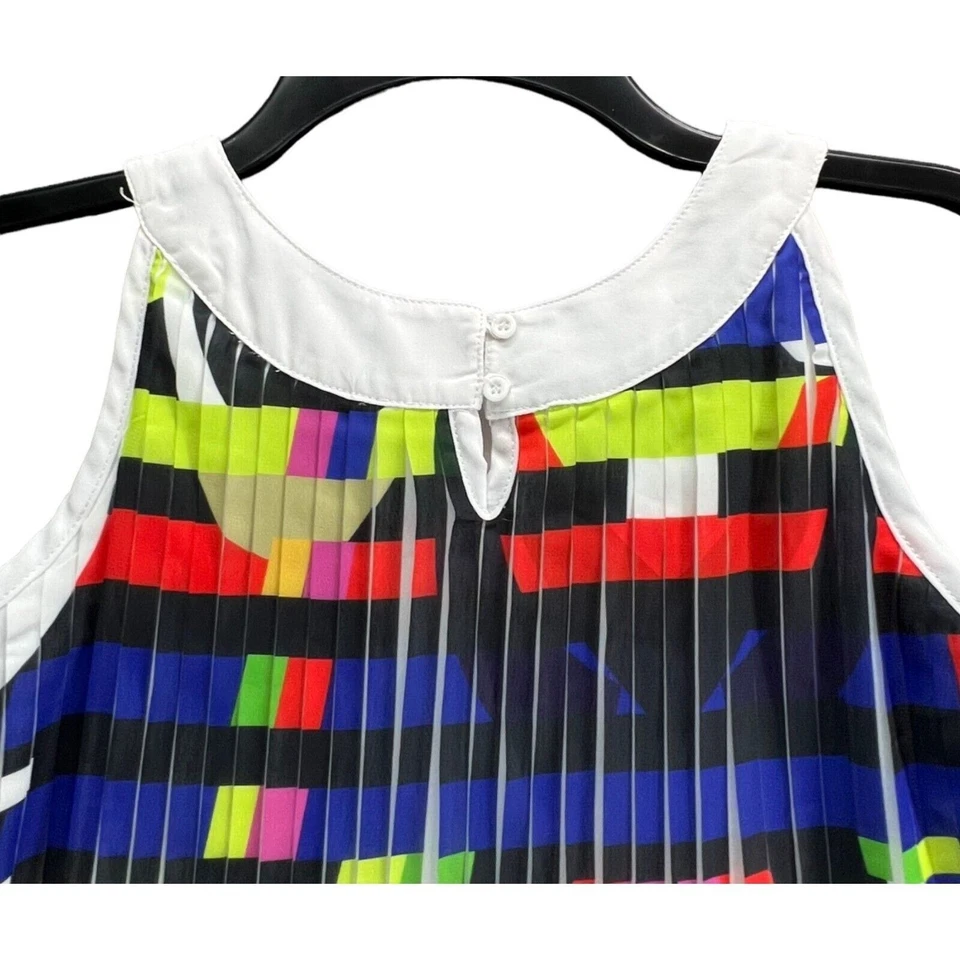 Nicole Miller Dress Girls M Rainbow Printed Pleated High Neck Sleeveless Resort - Image 4 of 4