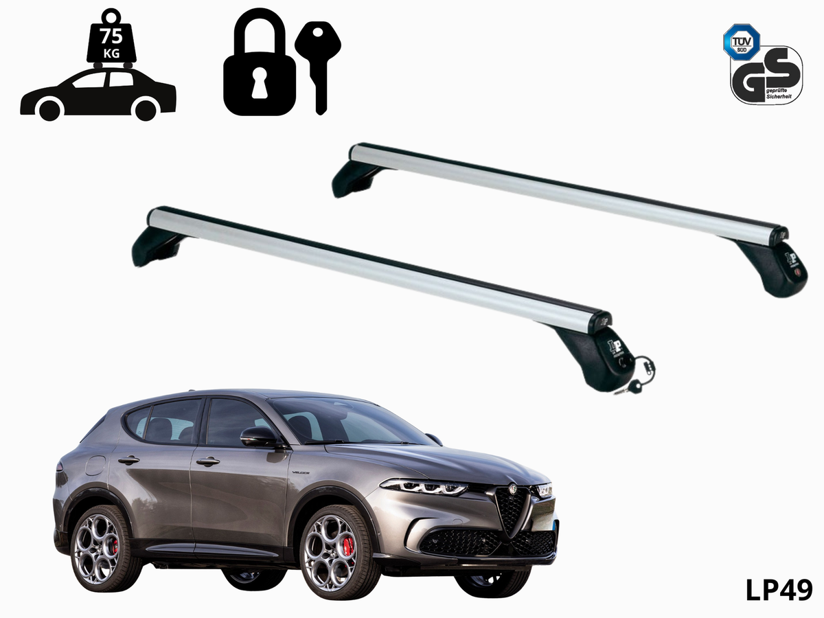 Barre portatutto BS + AERODYNAMIC BLACK per ALFA ROMEO TONALE dal 2022 in poi, portapacchi in alluminio per auto senza railing sul tetto