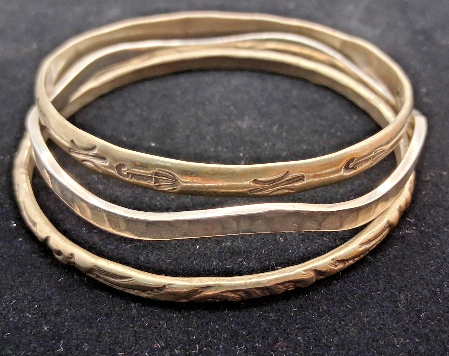 Sterling Silver Bangle Bracelets 3 pc ornamental … - image 1