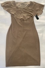 (NEW with tags) Truworths Bodycon Beige Dress Flutter Sleeve Overlay Fully Lined
